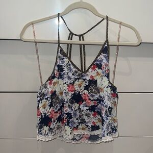 NEW WITH TAGS!!! Sheer floral cropped shirt